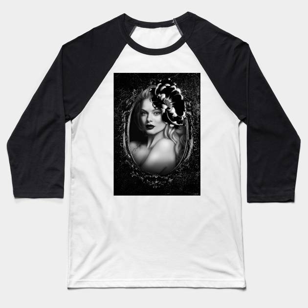 Black Flower Lips digital art portrait wall art homedecor Baseball T-Shirt by Relaxing Art Shop